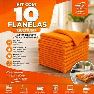Kit com 10 flanelas multiuso 28x48cm pano de limpeza super absorvente alta qualidade , pano de limpeza microfibra