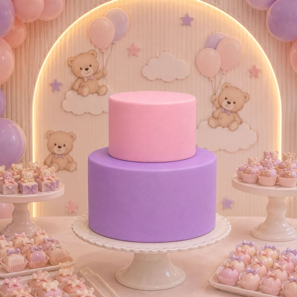 Bolo Fake De Isopor Encapado De Eva Rosa Bebê E Lilás Para Festas Mais Vendido 15x10 20x10