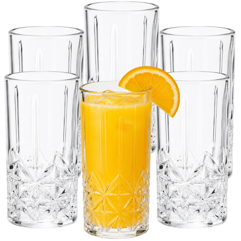 Copo Long Drink Decorados Vidro Transparente Drinks Coquetel Água Suco Bar Festa Mesa Elegante 360ml