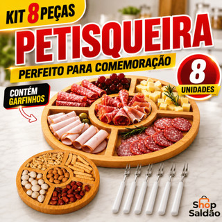 Petisqueira Redonda Frios Queijo c/ Encaixe Ramekin Garfinhos Gamela de Madeira Escolha V…