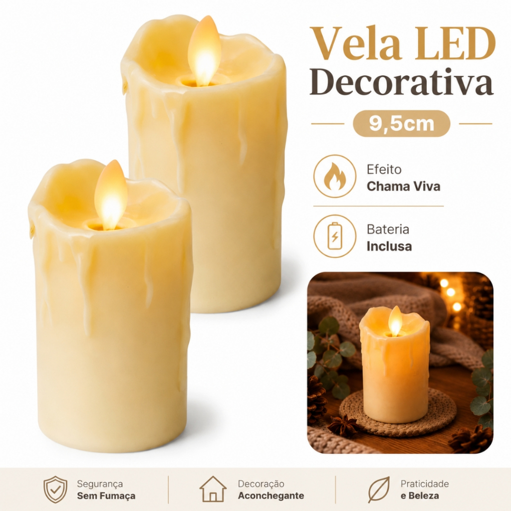 Kit C/ 6 ou 12 Velas LED Eletrônica Decorativa Chama Viva Realista Festa Casamento