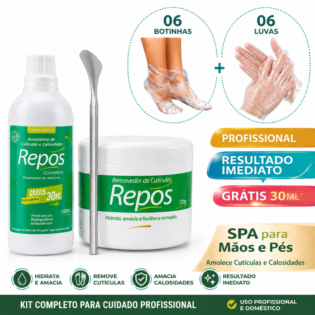 Kit Spa Dos Pés Completo: Amaciante de Calos e Creme Hidratante + 6 botinhas e 6 luvas