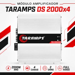 Módulo Taramps DS 2000x4 2 Ohms 2000W RMS 4 Canais 500W por Canal Full Range Crossover Fixo