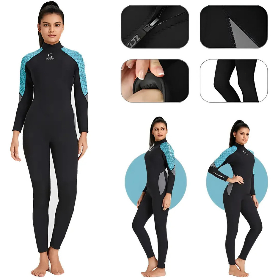 Roupa de Mergulho Completa Long John Feminina ZCCO Neoprene 3mm Térmica para Surfe, Natação e Mergulho Recreativo