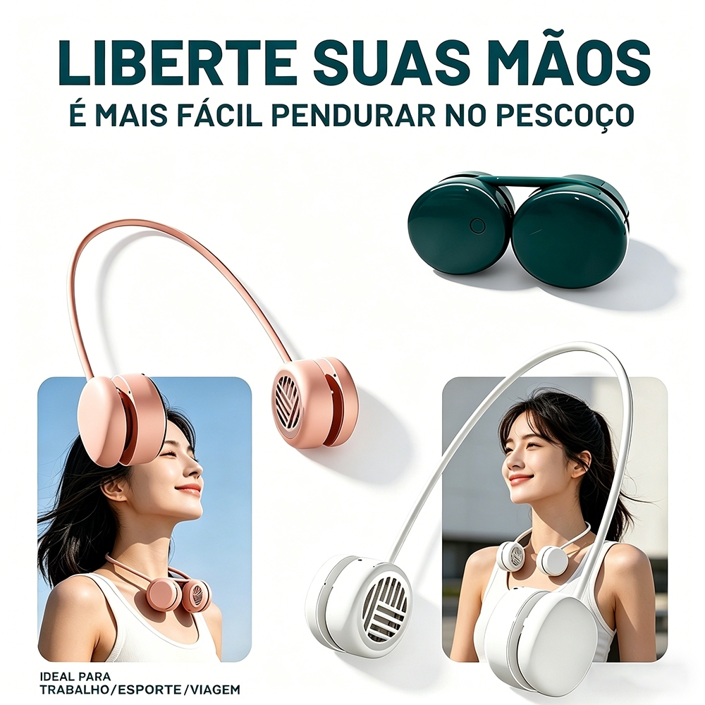Mini Ventilador Pescoço Dobrável USB | Silencioso 3 Velocidades Portátil
