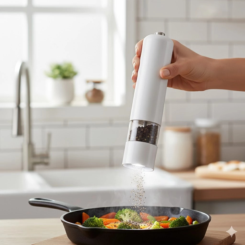 Moedor Elétrico Premium Para Sal e Pimenta Manhattan Branco Hauskraft