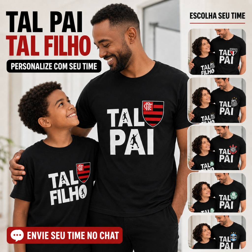 Kit Pai e Filho Camisetas Personalizadas Futebol Preto Presente