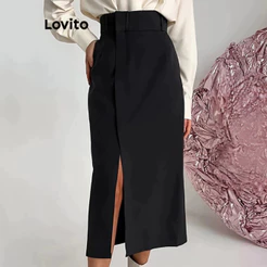 Lovito Saia Feminina Midi com Fenda BRSKNS37BX164