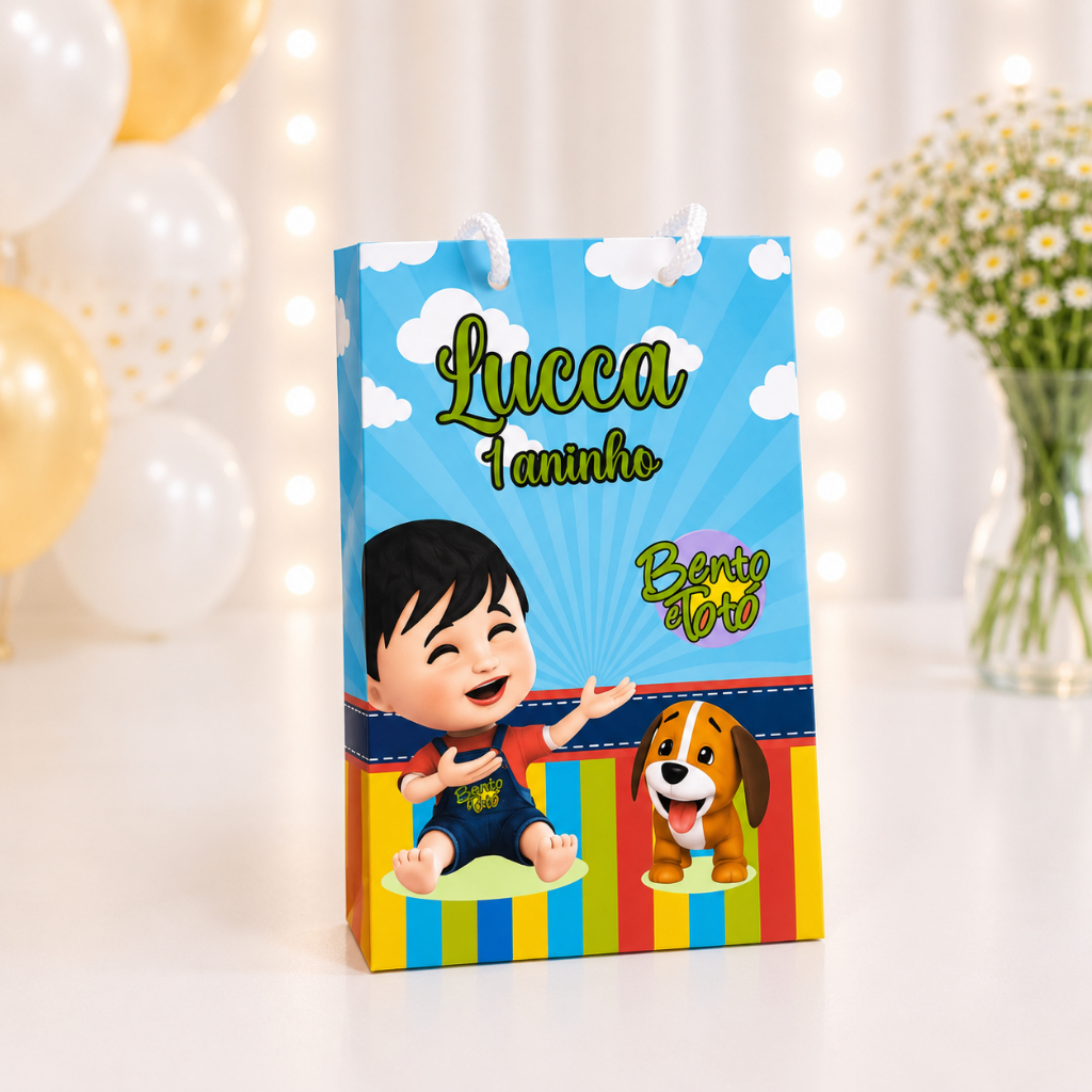 Sacolinha Personalizada BENTO E TOTÓ  Lembrancinha de Festa /Aniversário - SACOLINHA SURPRESA- PEGUE E MONT