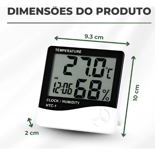Termohigrômetro Digital Relógio Medidor de Umidade e Temperatura