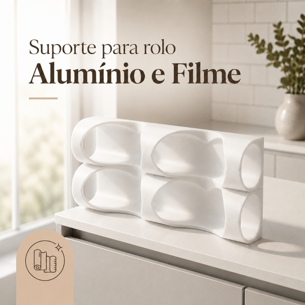 Suporte para Rolos de Cozinha Plástico Filme Papel Manteiga e Alumínio Organização Armários Cozinha