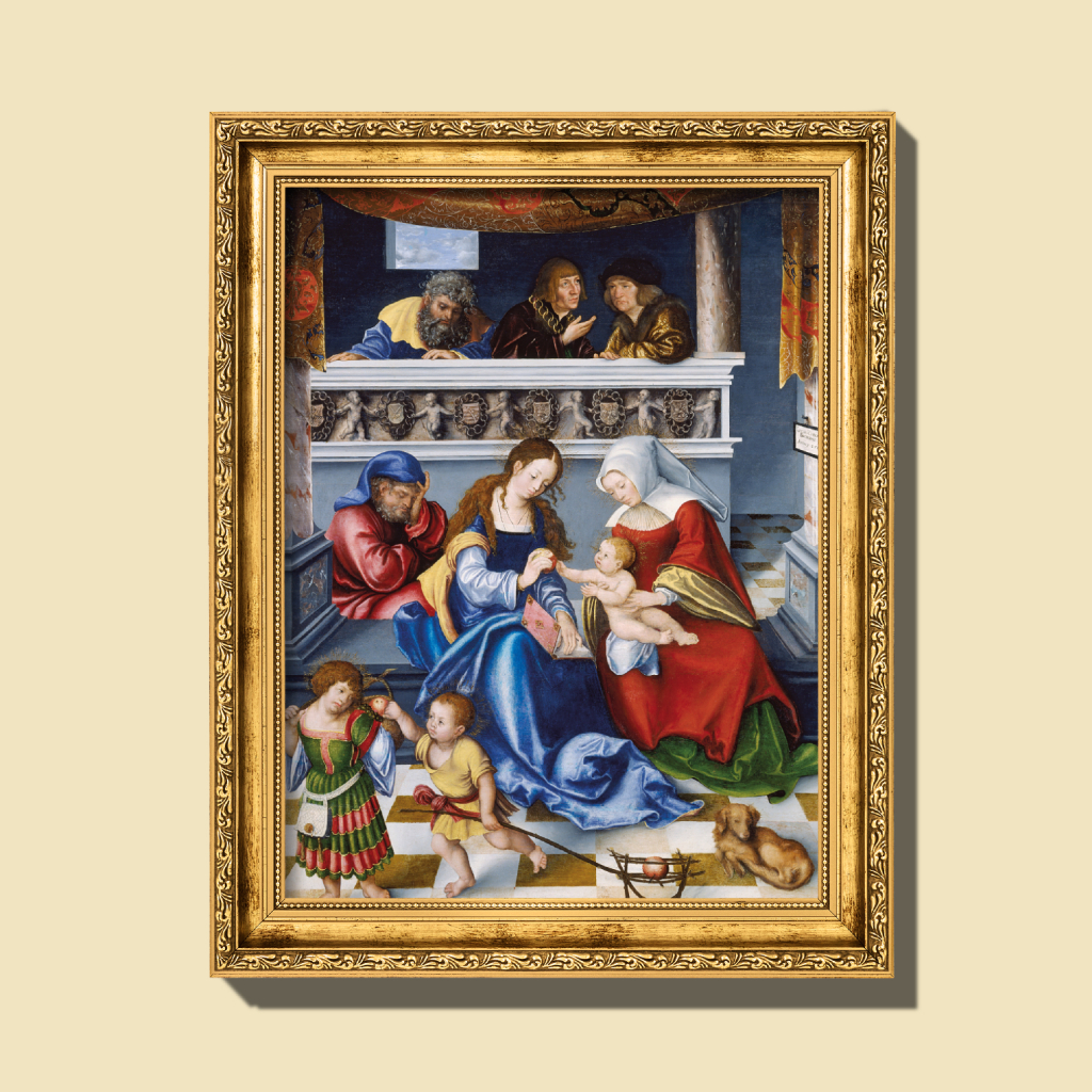 Quadro - Sagrada Família com o Menino Jesus, Santa Isabel e São João Batista criança - Jan Gossaert