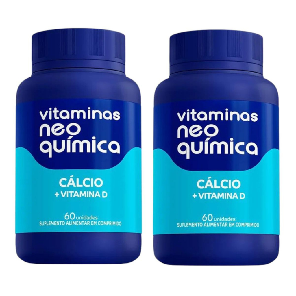 2 Potes Cálcio + Vitamina D Neo Química 60 Cápsulas Suplemento Alimentar