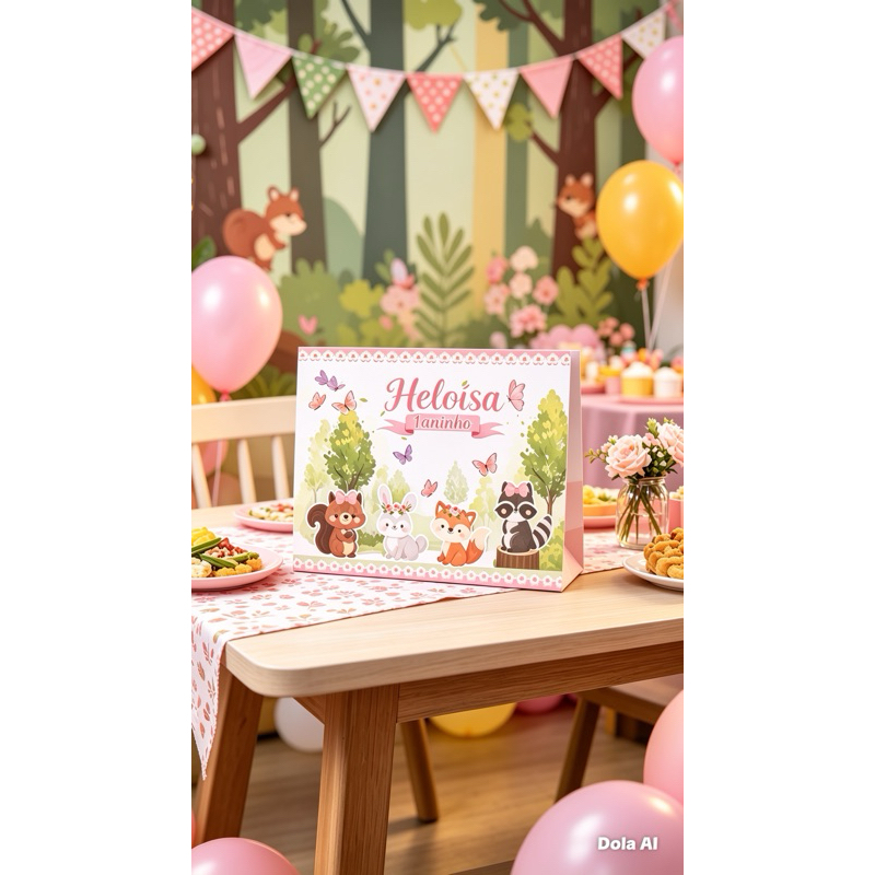 20 Sacolinha Personalizada Bosque Encantado Rosa - Lembrancinha Festa Aniversário Pegue e Monte