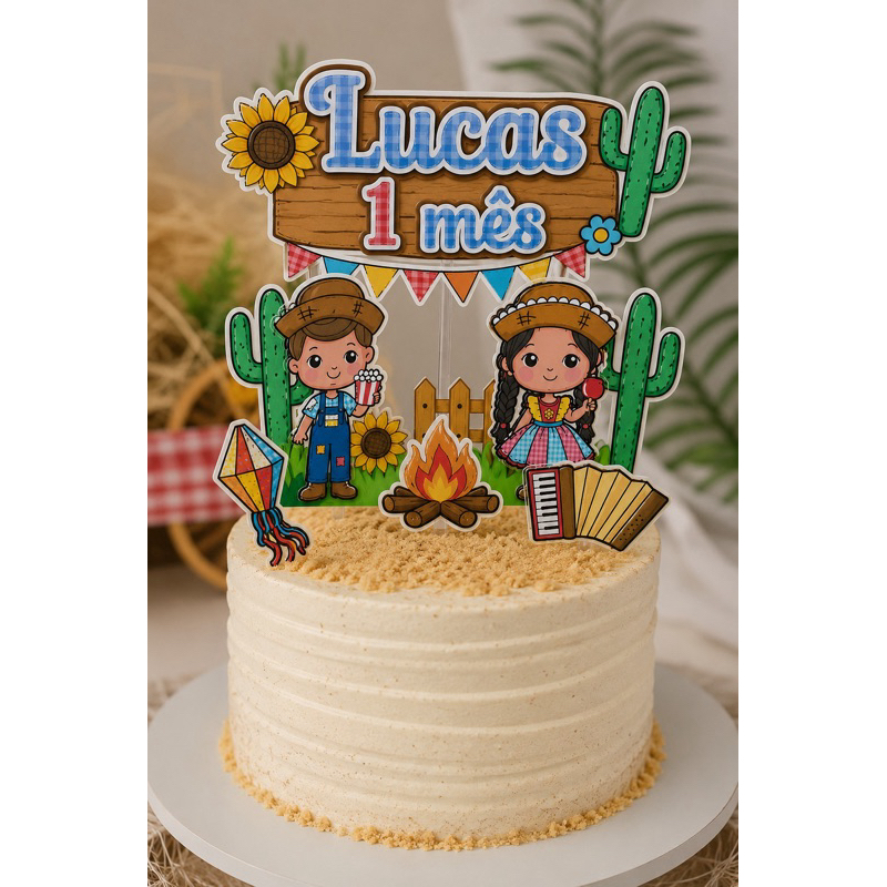 Topo Topper Decoração De Bolo Enfeite Arraiá Festa Junina Topo de Bolo Personalizado ARRAIÁ Topper Menina SÃO JOÃO