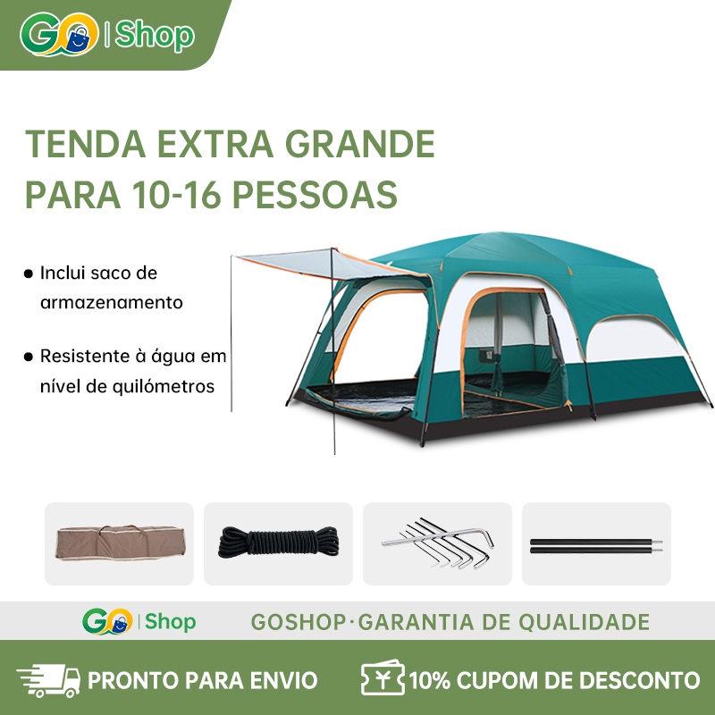 Barraca Camping Acampamento Luxe 10-16 Pessoas Tenda Familiar Grande Varanda 430x320x200cm