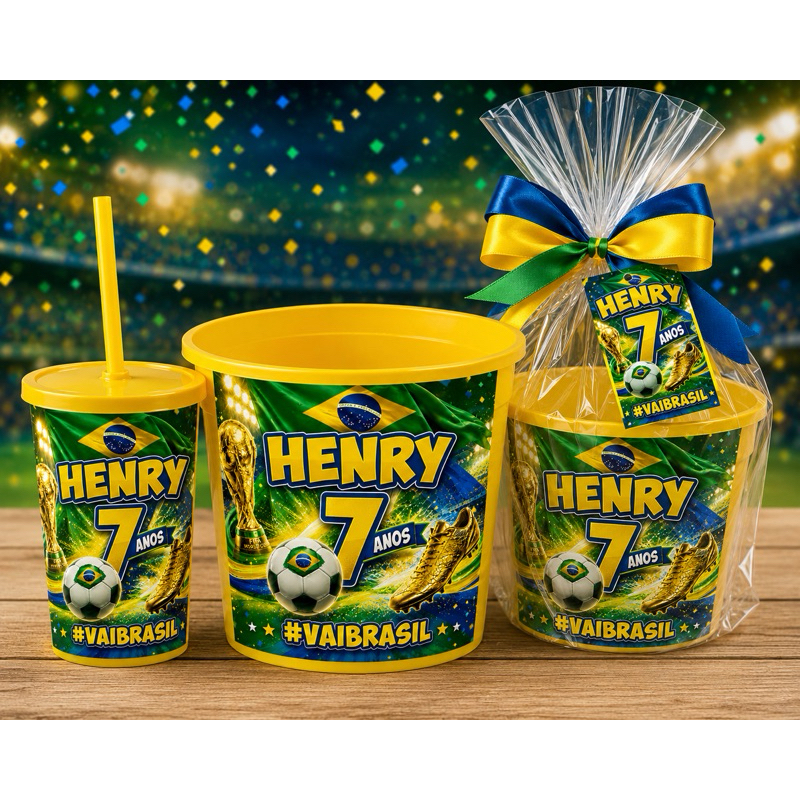 Detalhes do 10 kit cinema premium Brasil futebol- lembrancinha de festa Brasil- kit copa 2026