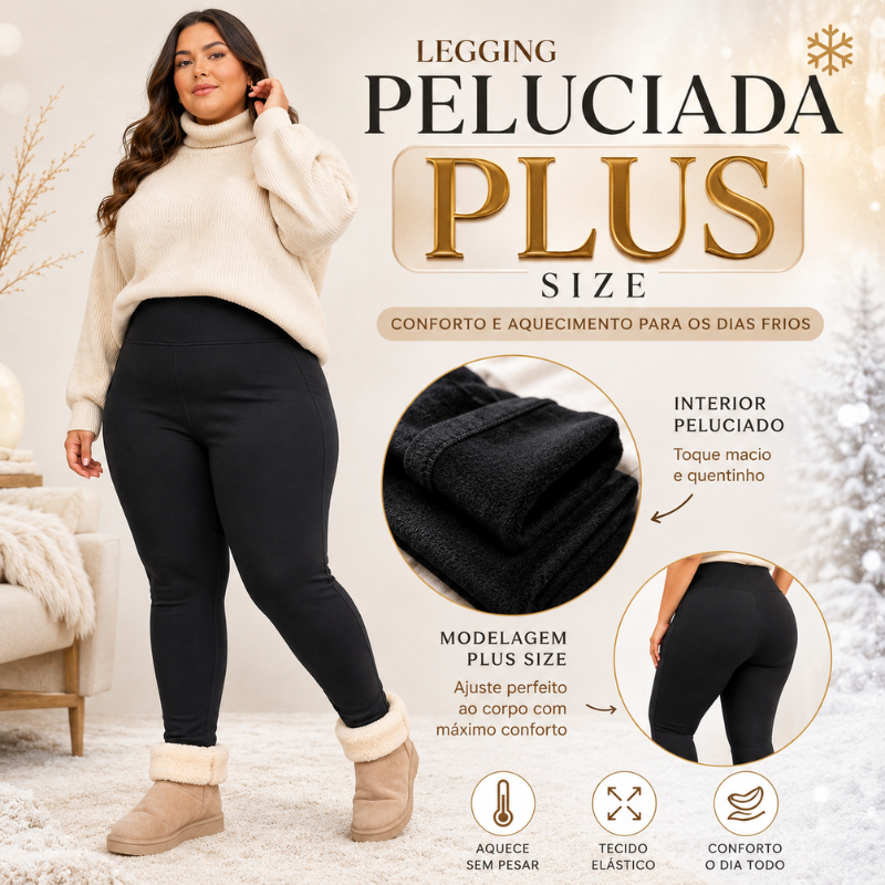Legging Peluciada Feminina Plus Size Cintura Alta Inverno Quentinha G1 G2 G3 |1206| Lançamento