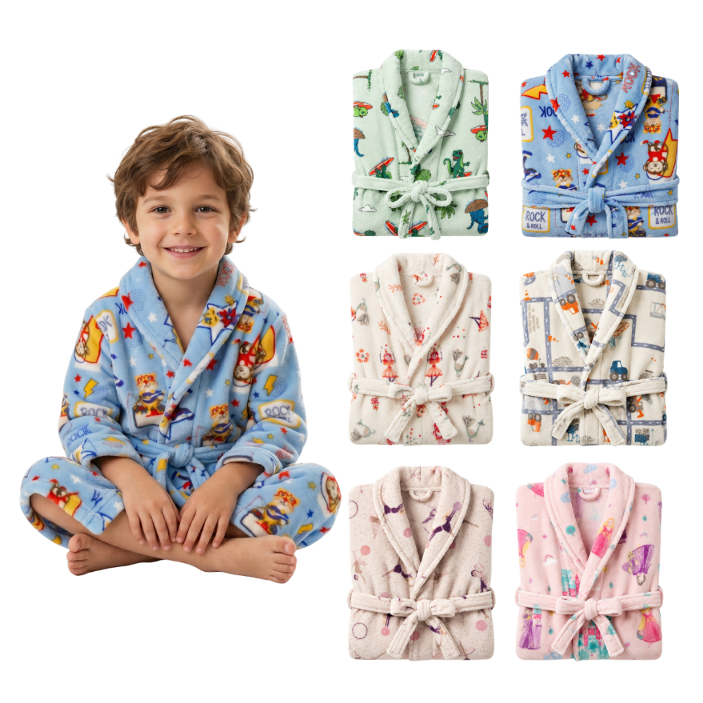 Roupão Banho Infantil Estampado Microfibra Kids Feminino/Masculino Com Bolsos e Cordão Para Ajuste