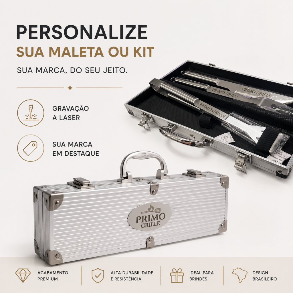 Kit Churrasco 3 Peças Personalizado Nome na Maleta Presente Pais Maridos e Churrasqueiros