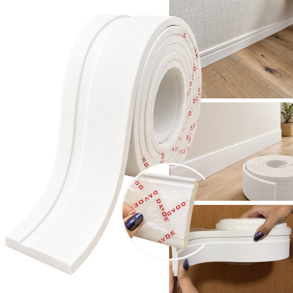 10M Rodapé Flexível 10CM EVA À Prova D'água Autocolante Moldura Parede Frisado Liso