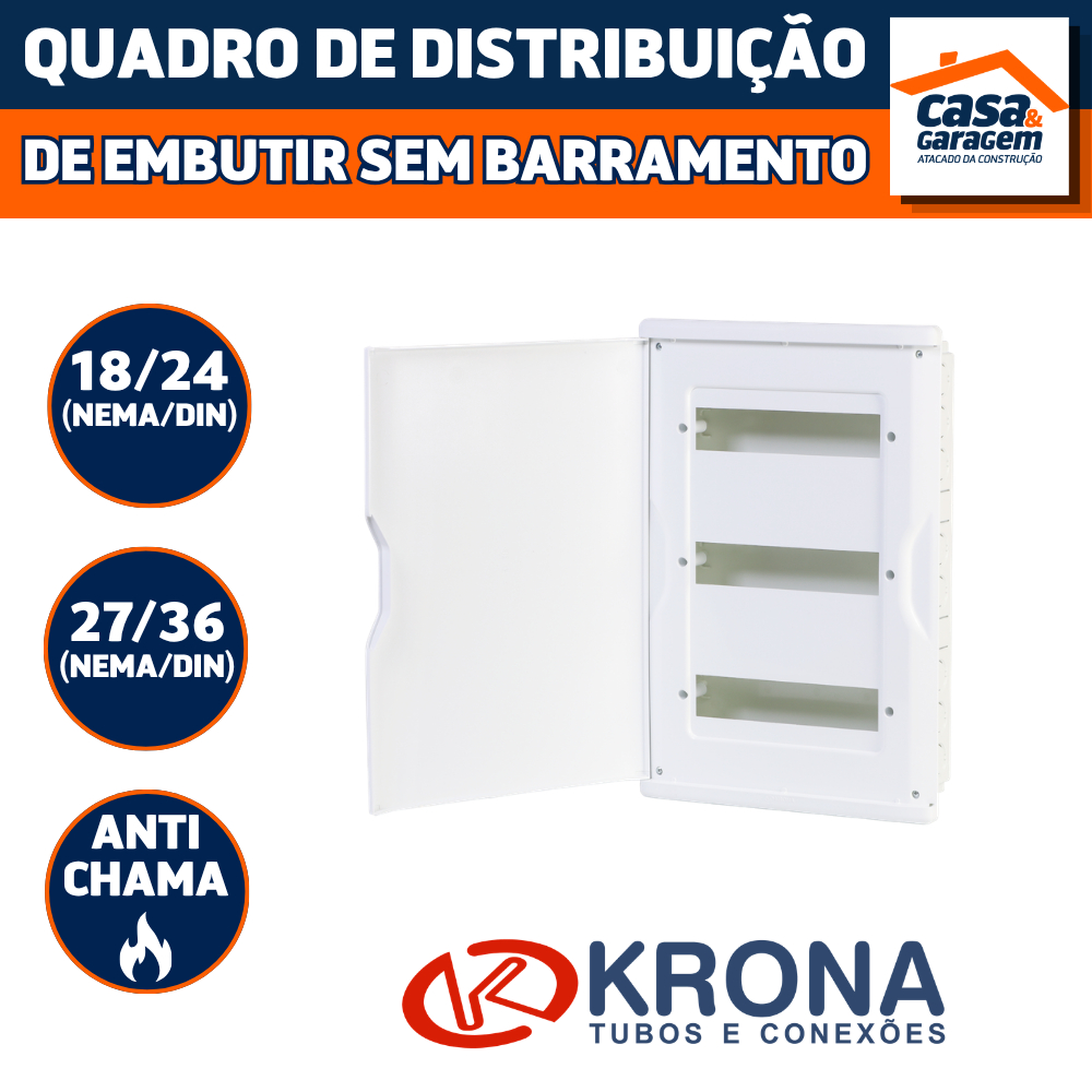 Quadro Distribuição Embutir Sem Barramento (Nema/Din) Krona Para Instalação Elétrica