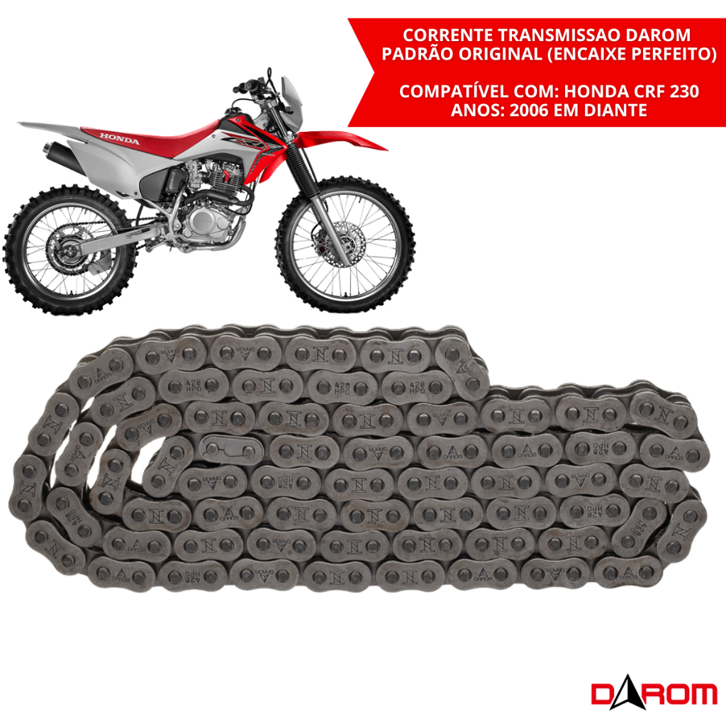 Corrente Relação 520HPOX110L Com Retentor Honda CRF 230 2006 Em Diante Alta Durabilidade Darom