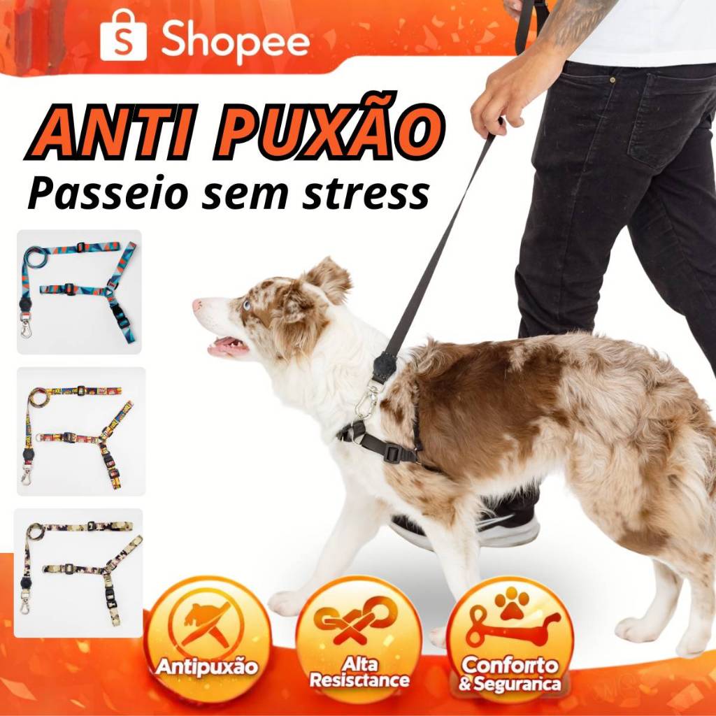 Coleira Antipuxão Com Guia 2 Metros Para Adestramento de Cães