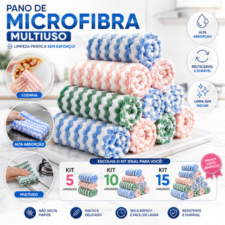 Kit de Panos de Microfibra Multiuso Reutilizável 25x25cm Alta Absorção
