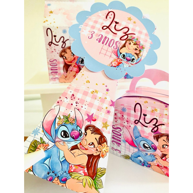 Kit Festa Lilo e Stitch | Caixinhas Personalizadas | PEGUE E MONTE | Lembrancinhas | Caixa Milk Pirâmide