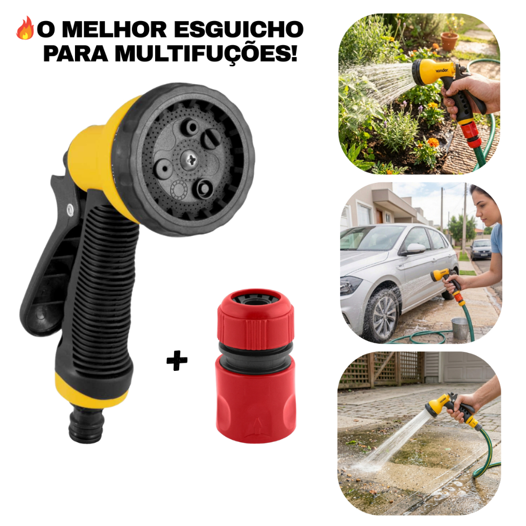 Esguicho Pistola Mangueira 7 Jatos Alta Pressao Profissional Engate Rapido 1/2 Conector Bico Gatilho Lavar Carro Jardim