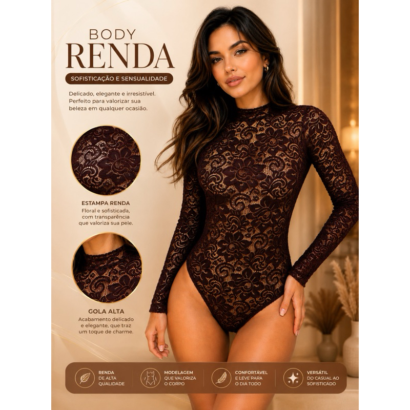body feminino renda manga longa