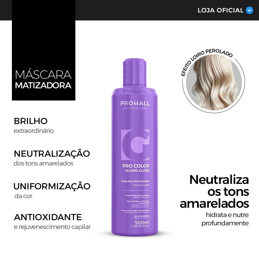 Máscara Matizadora Blond Gloss Efeito Loiro Perolado 500ML