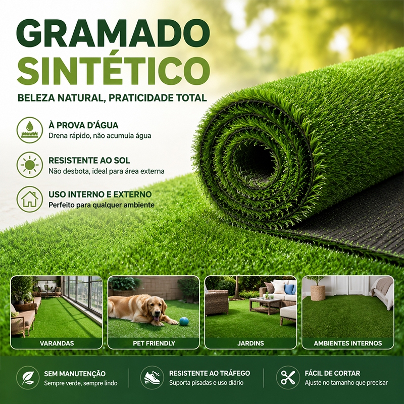 Grama Sintética Decorativa Artificial Grama Sintetica Decorativa 30mm (0,50mt X 3,00 - 10,00mt)