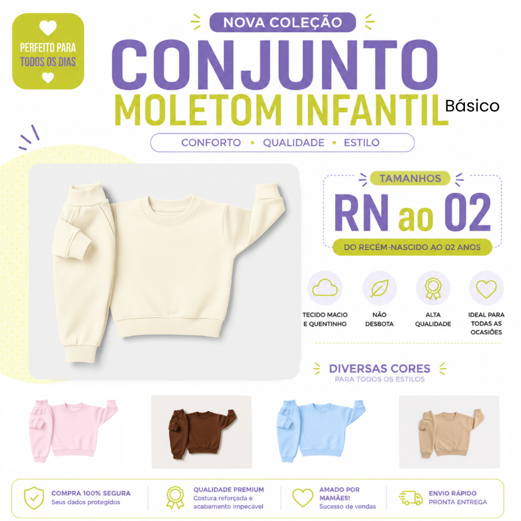 Conjunto infantil Roupa de Frio Moletom Básico Grosso Liso Bebê Unissex RN P M G GG 02 Peluciado Abrigo Menina Menino