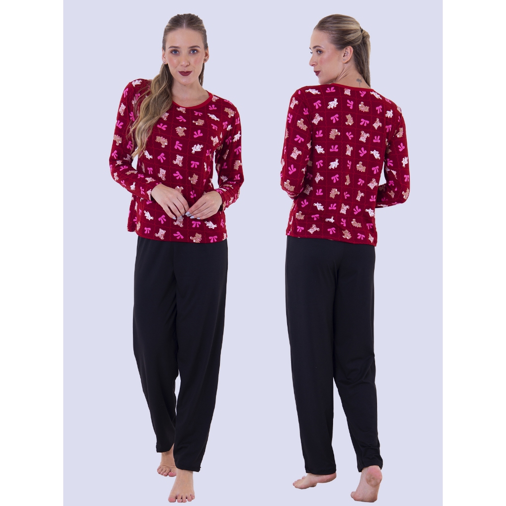 Pijama Feminino Sonho Manga Longa Suede Felpado Outono Inverno