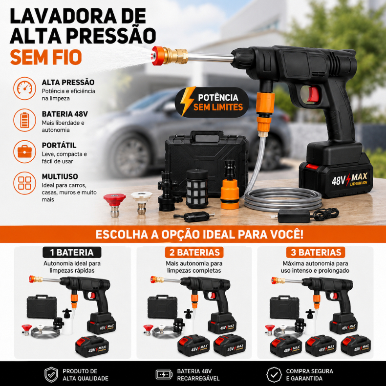 Lavadora de Alta Pressão Bivolt Portátil Profissional Sem Fio Recarregável Original