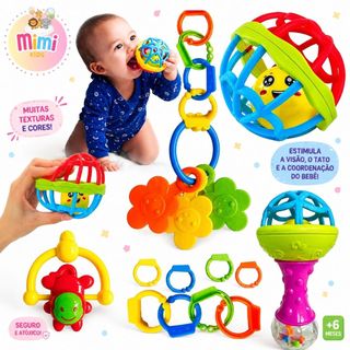 KIT Mordedor para Bebe Sensorial com Chocalho