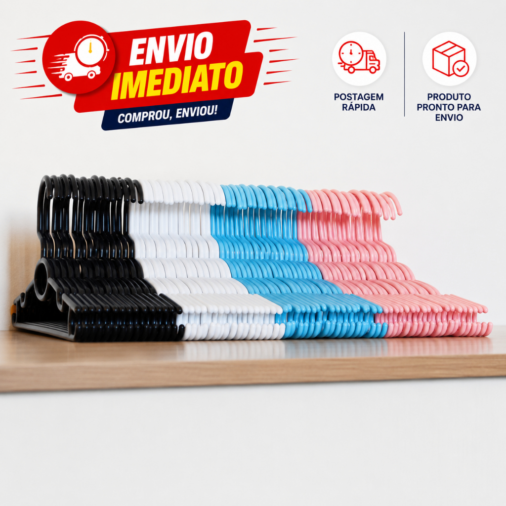 Kit até 100 Cabides Infantil Bebê Baby Reforçado Plástico Cruzeta Roupa Resistente Premium
