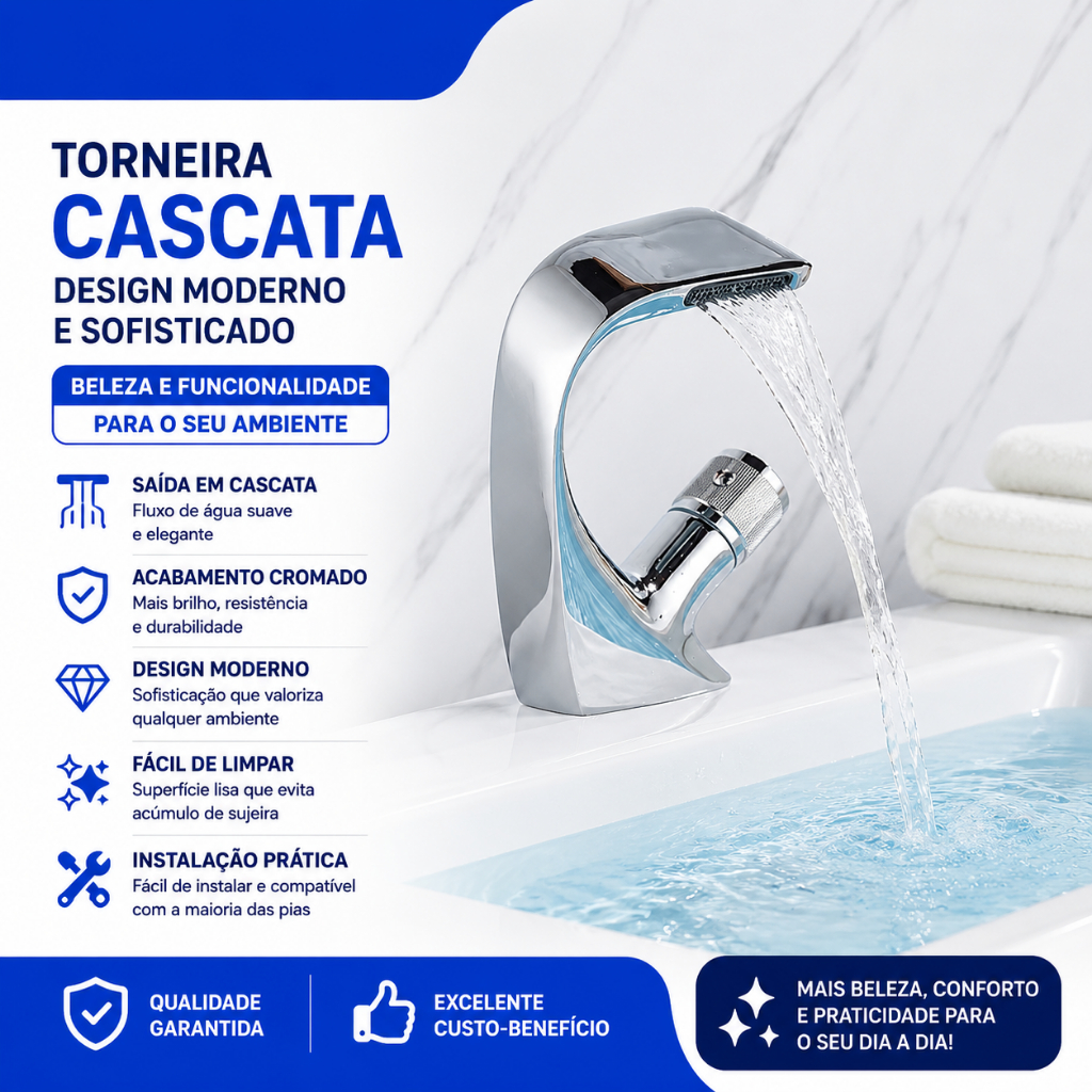 Torneira para banheiro cascata Misturador Monocomando Baixa Cairu Pingoo - Cromado