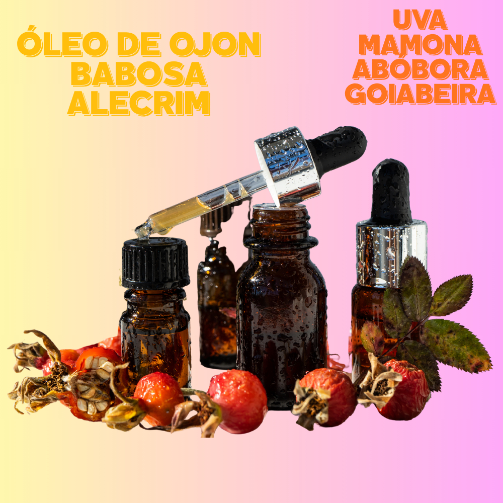 Óleo Capilar  para Cabelo e Pele – Ojon, Rosa Mosqueta, Alecrim, Babosa, Mamona, Semente de Uva e Abóbora