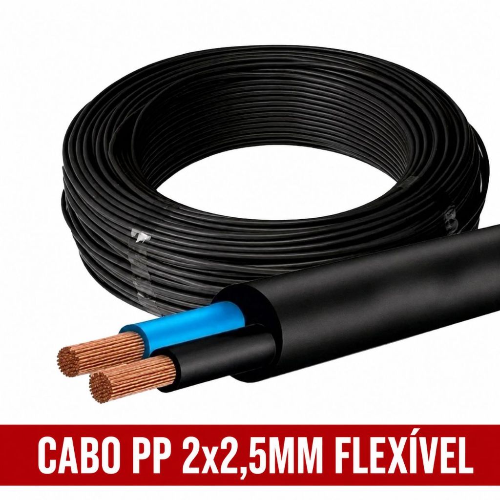 CABO PP 2,5MM FLEXÍVEL CABO PP 2X2,5MM 50 Metros Alta Qualidade