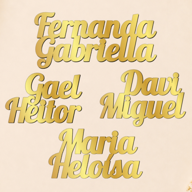 Aplique Nome Composto Personalizado em Papel Espelhado | Dourado ou Prata | Festa e Lembrancinhas