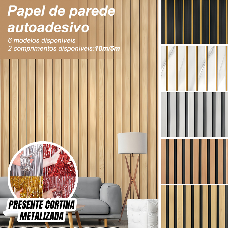 Papel de Parede Madeira Ripado Premium 10m/5m x 60cm Adesivo Autocolante Salas e Quartos