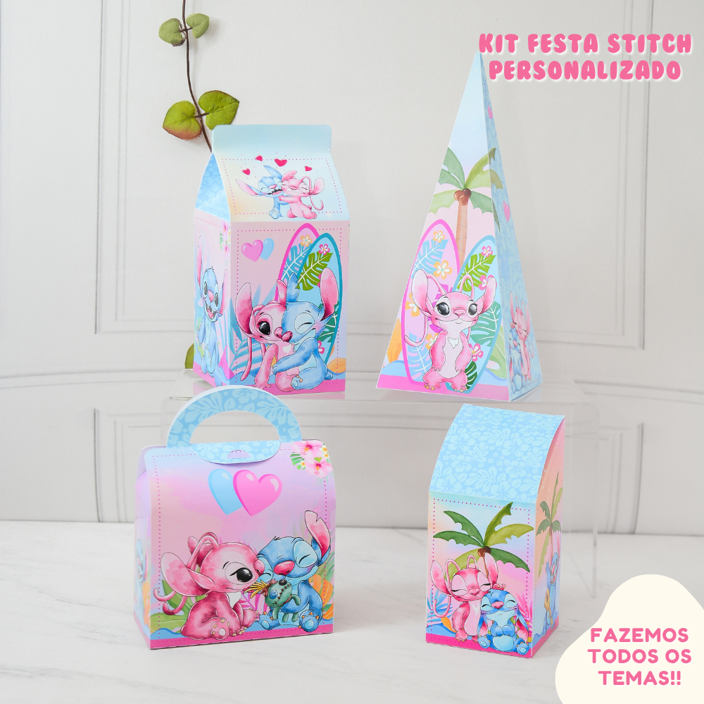 Kit Caixas Stitch e Angel Personalizada | Lembrancinha para Aniversário Infantil Stitch e Angel