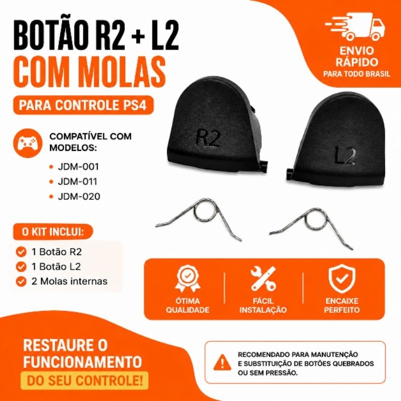 🎮 Botão R2 + L2 com Molas para Controle PS4 🎮🔧 Peça de reposição ideal para restaurar o funcionamento do seu controle