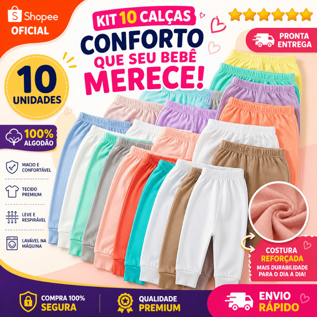 10 Mijão Calça Sem pé Bebê 100% Algodão RN P M G GG Menino Menina Neutro