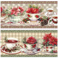 Tricoline Digital Barrado Chá de Natal 100% Algodão 55x150cm Tecido Pano Prato Toalha Maria Flor