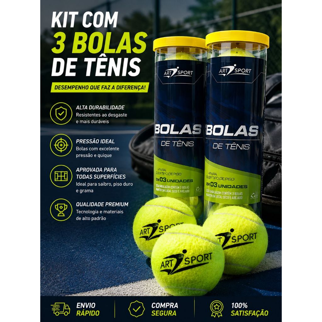 3 Bolas de Tenis Profissional - Kit com 3 bolas de Tenis - Tubo - Para Treinamento