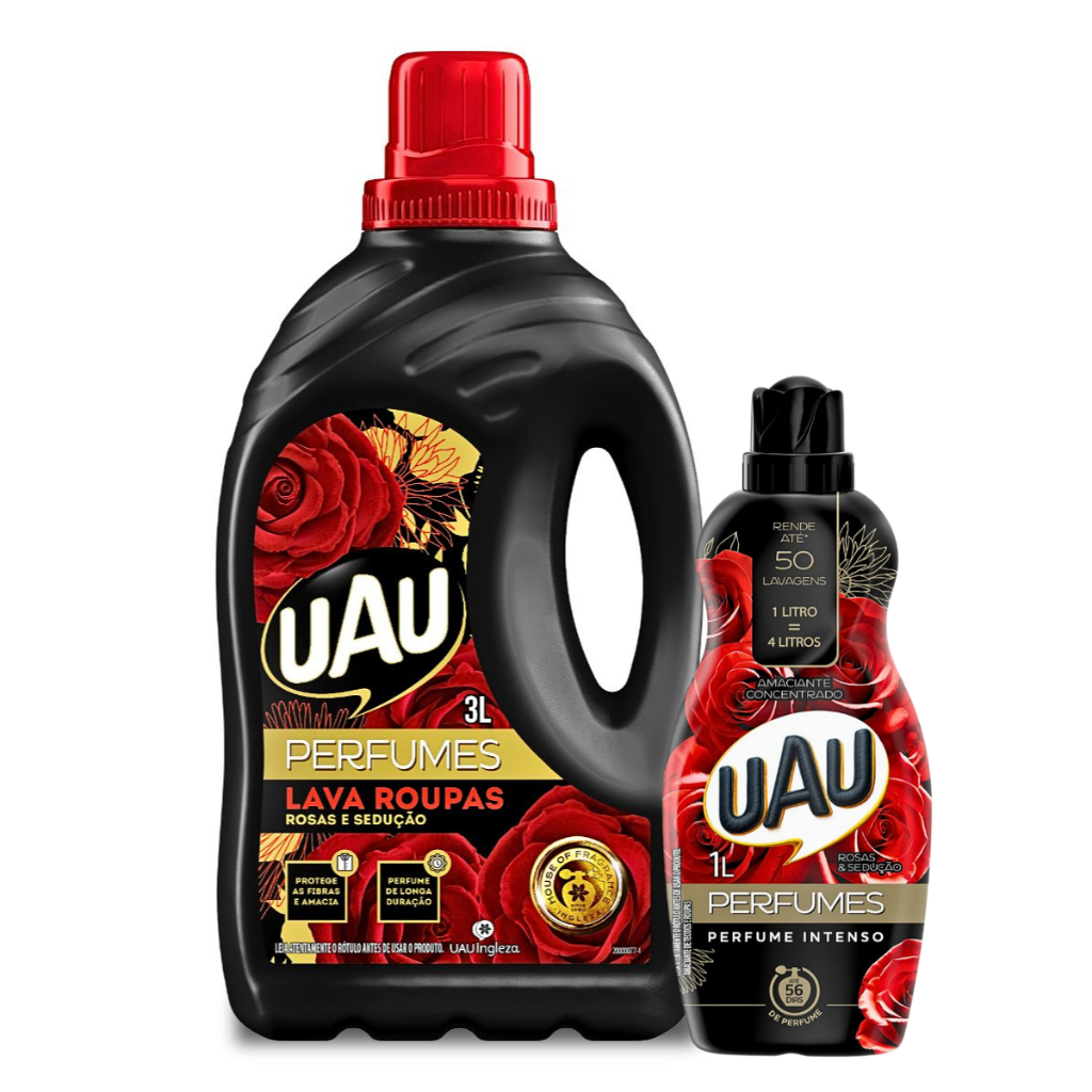 Kits Lava Roupas 3L Rosas e Sedução + Amaciante 1L UAU